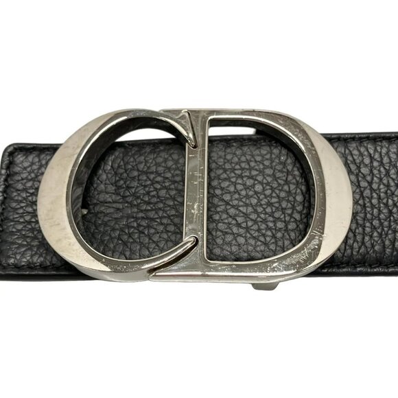 Auth DIOR/ChristianDior - 4371PLTAMH16Q100 Black Silver Leather Hardware Belt - Picture 4 of 5